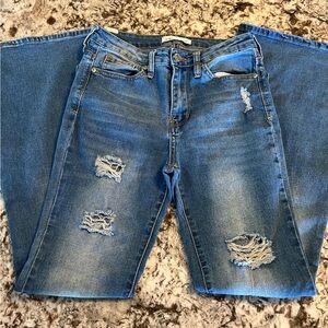 Almost Famous Skinny Flare Leg Jeans Juniors Sz 3 Distress Blue Med Wash Women